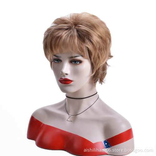 Aishili wholesale short blonde  brown fluffy bob hair closure kinky straight synthetic wigs for black women